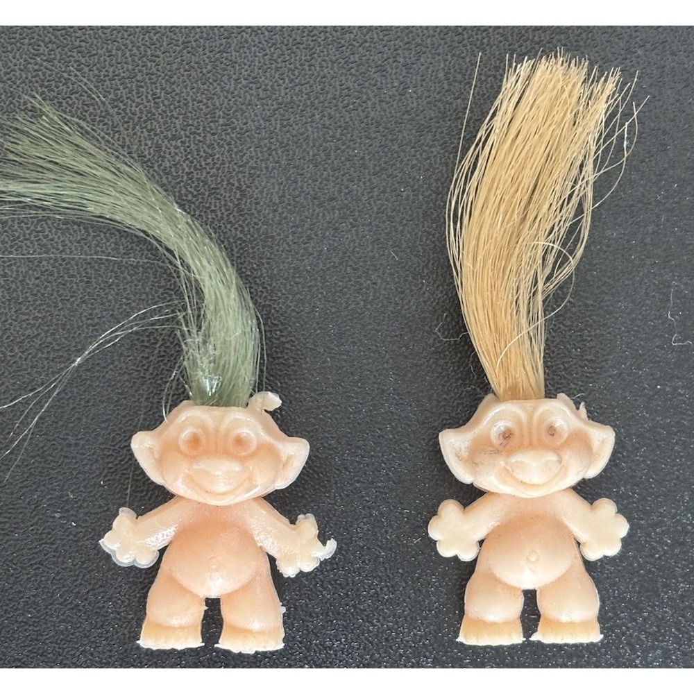 2 Vintage 1960's Gumball Prize Troll Dolls Green & Blonde Hair Mini Trolls